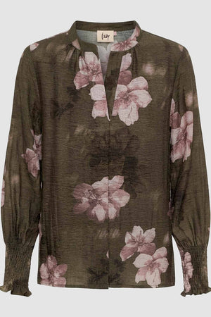 I SAY Ane Printed Blouse Blouses G13 Khaki Flowerdream