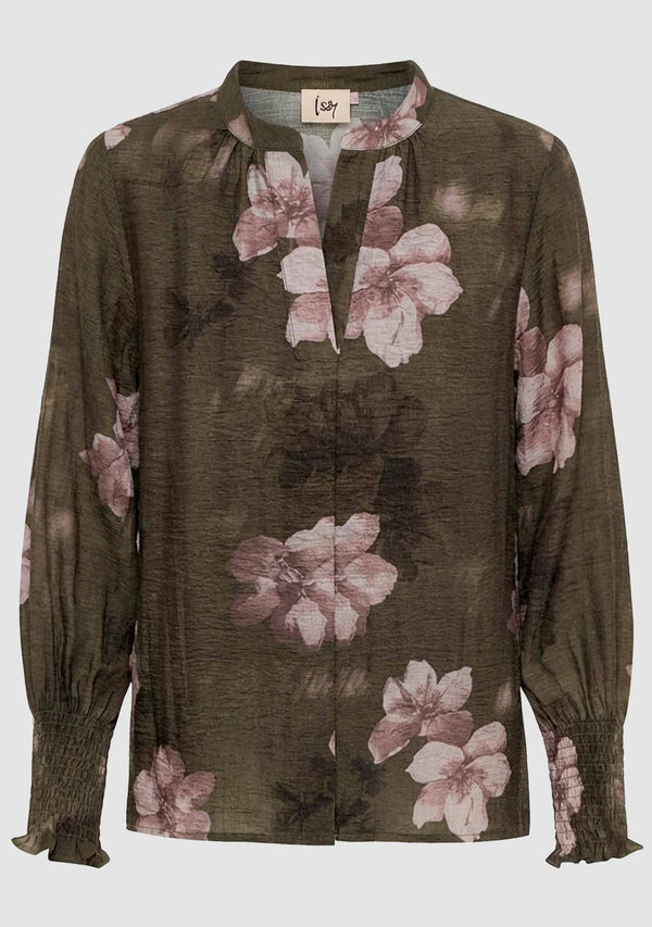 I SAY Ane Printed Blouse Blouses G13 Khaki Flowerdream