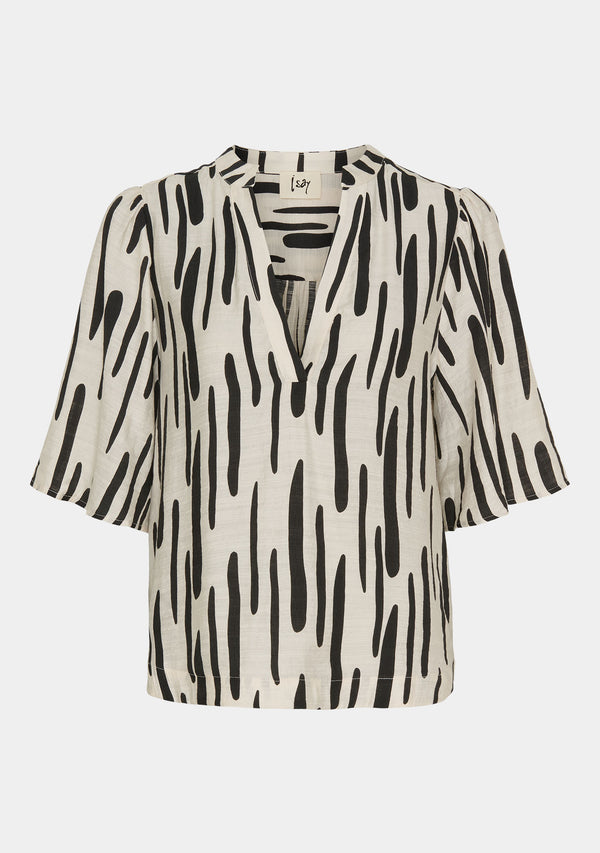 I SAY Ane s/s Blouse Blouses M64 Black Brushstrokes