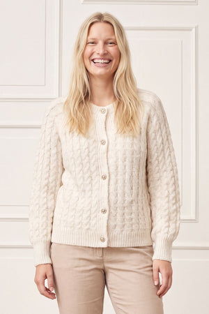 I SAY Anna Cable Cardigan Knitwear 101 Broken White
