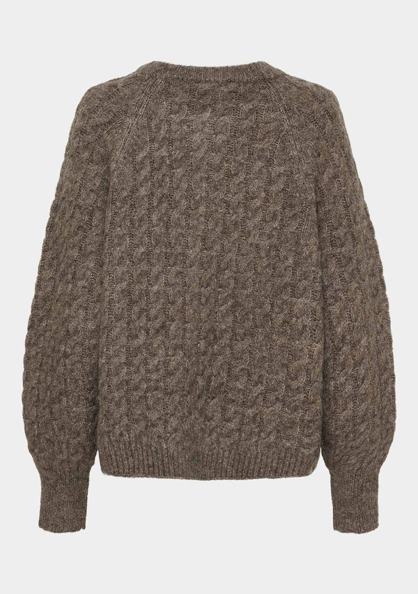 I SAY Anna Cable Cardigan Knitwear 361 Taupe Melange