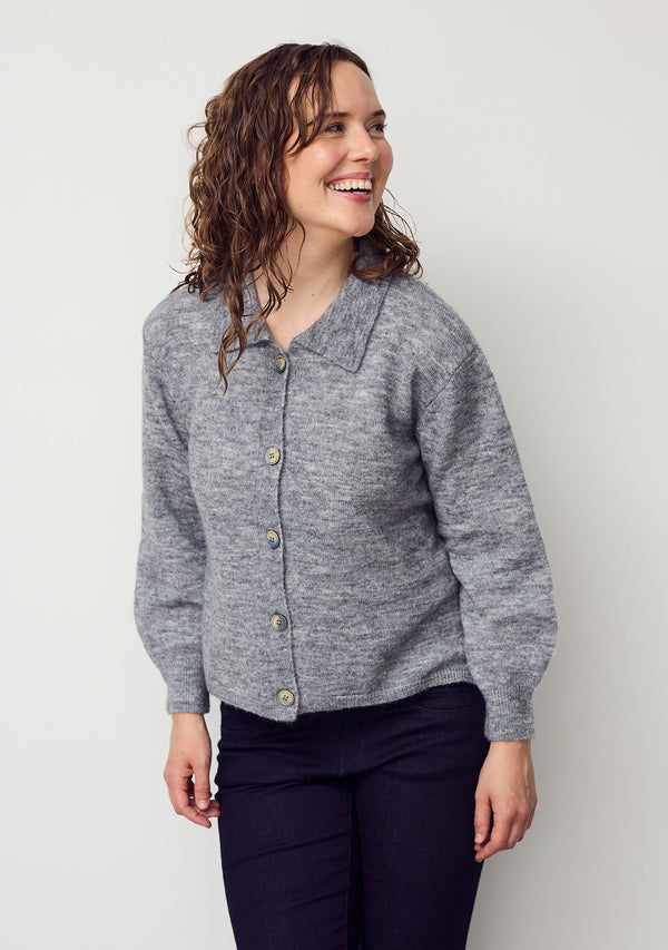 I SAY Anna Colar Cardigan Knitwear 947 Grey Melange