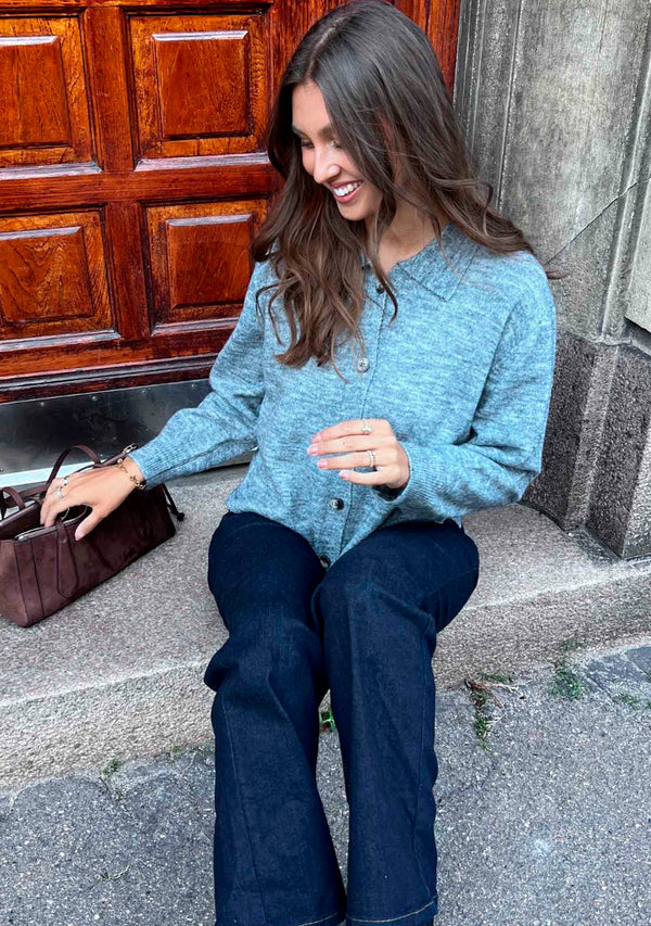 I SAY Anna Colar Cardigan Knitwear 947 Grey Melange