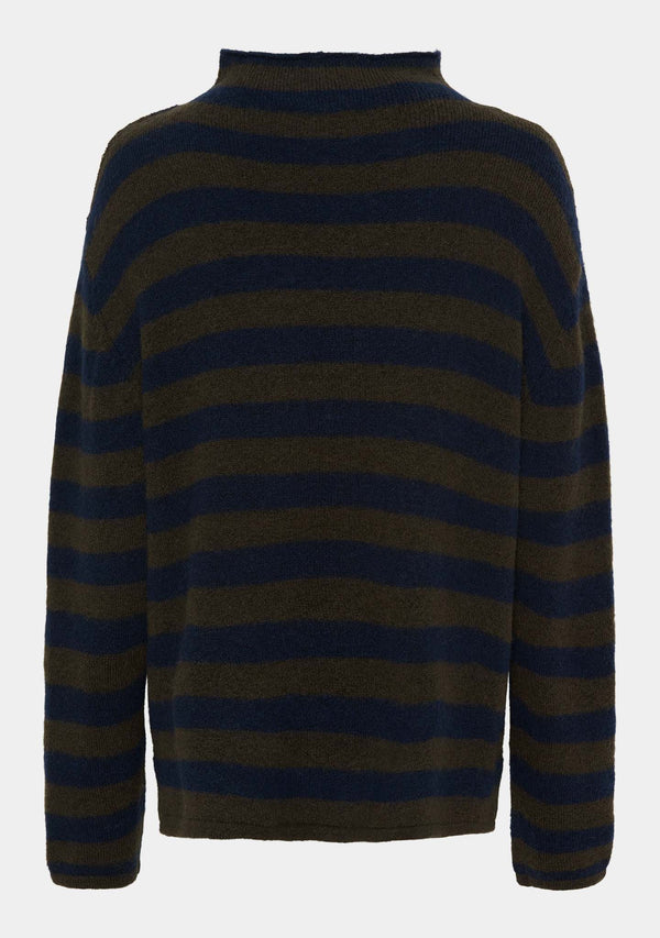 I SAY Anna Highneck Pullover Knitwear M05 Brown/Navy Stripe