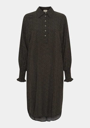 I SAY Asta Smock Dress Dresses M85 Graphic Khaki Strokes