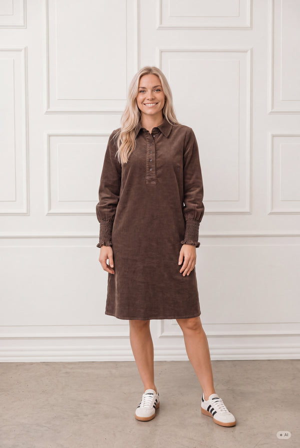 I SAY Barbel Corduroy Dress Dresses N19 Washed Taupe