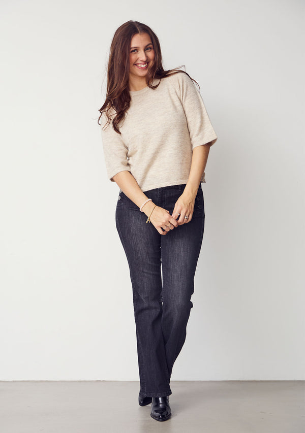 I SAY Como Flare Button Jeans Pants 927 Washed Black
