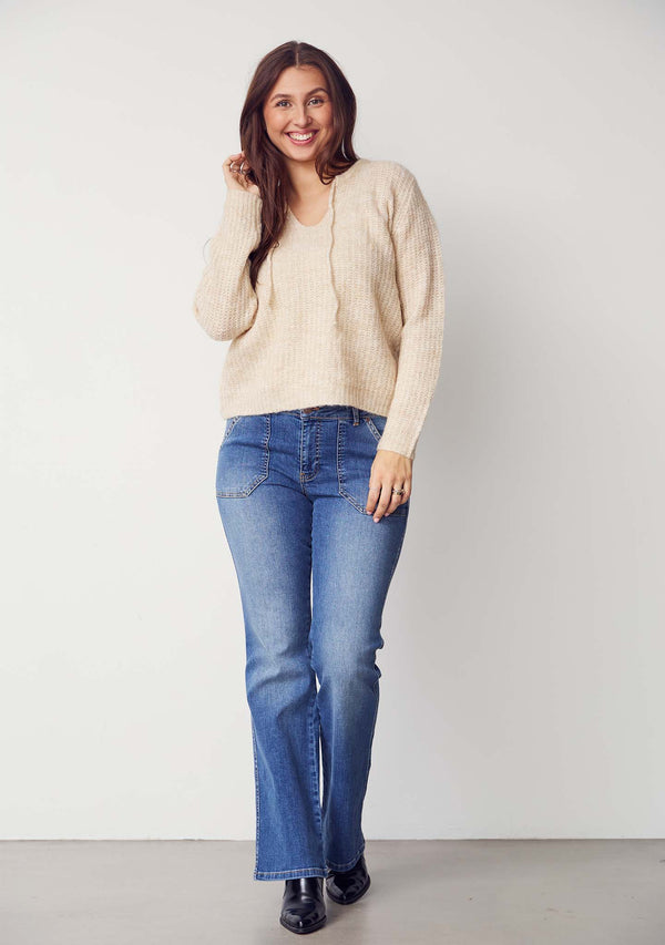 I SAY Como Long Flare Jeans Pants 606 Mid Denim