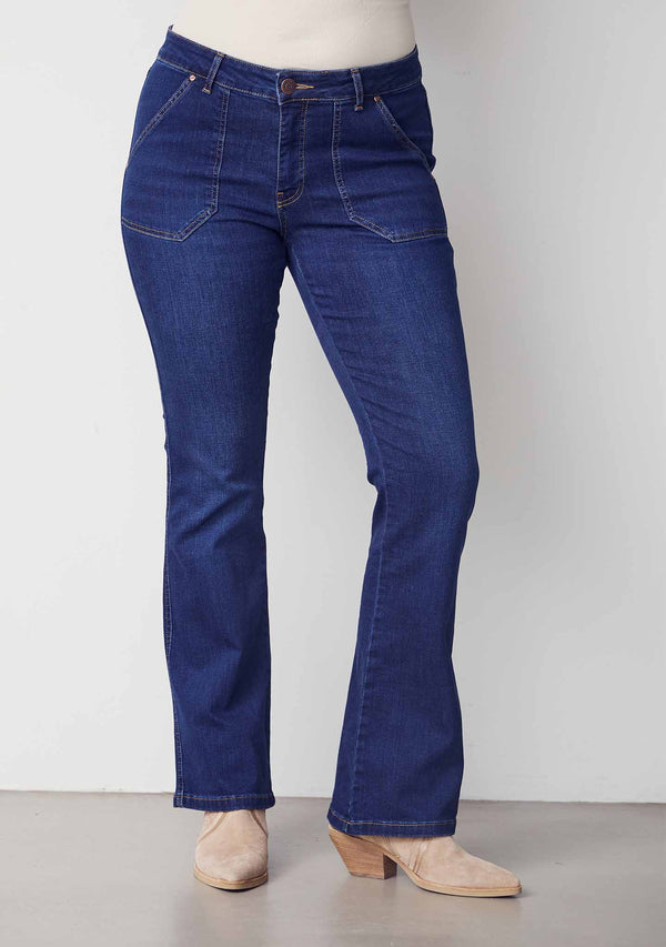 I SAY Como Long Flare Jeans Pants 662 Dark denim