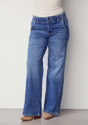 I SAY Como New Wide Jeans Pants 700 Mid Denim Wash