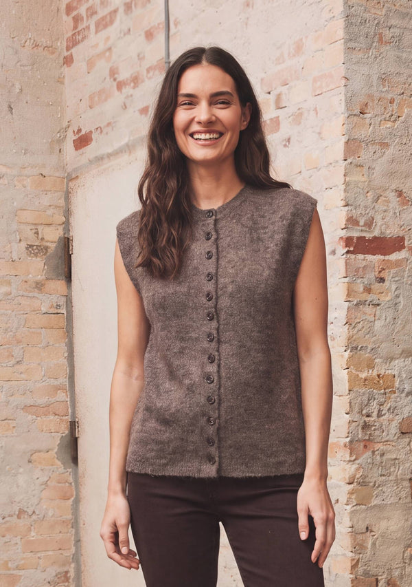I SAY Cosima Waistcoat Knitwear 357 Dark Brown Melange