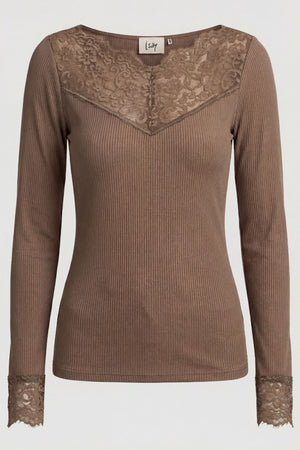 I SAY Dee Lace Blouse Basics 368 Taupe