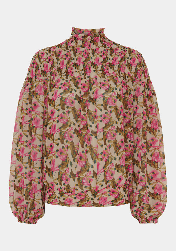 I SAY Delta Smock Blouse Blouses M20 Pink Leaves