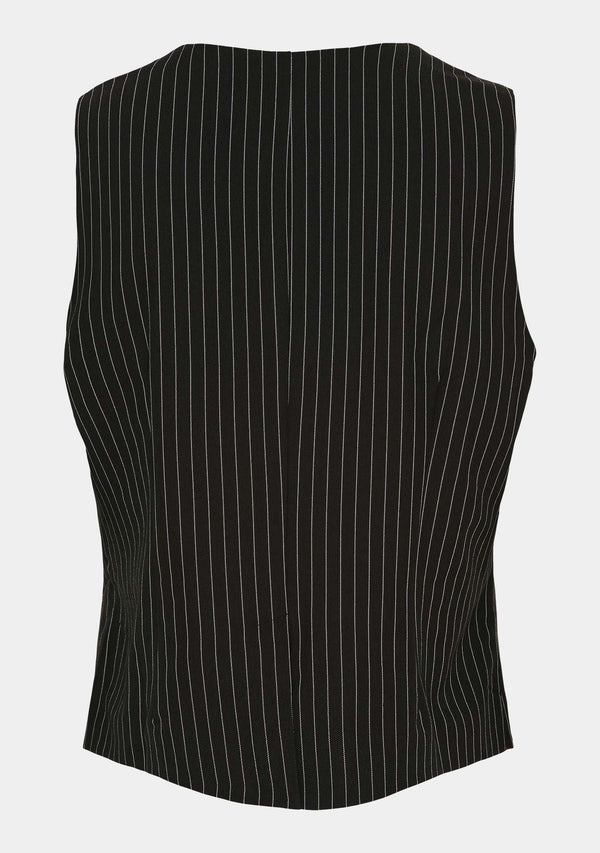 I SAY Felicia Waistcoat Vest L46 Black Pinstripe