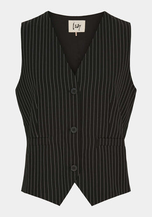 I SAY Felicia Waistcoat Vest L46 Black Pinstripe