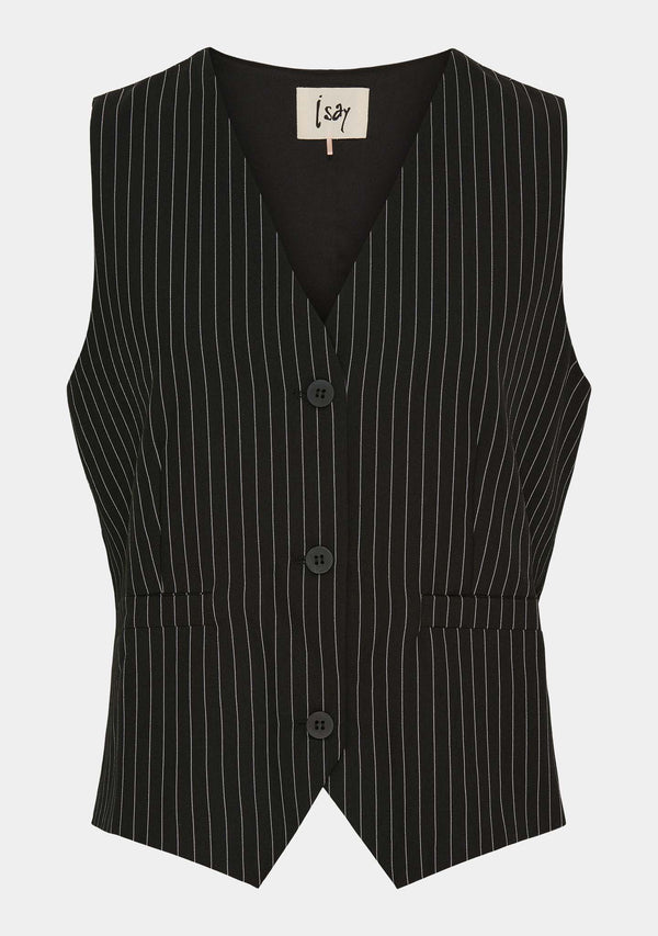 I SAY Felicia Waistcoat Vest L46 Black Pinstripe