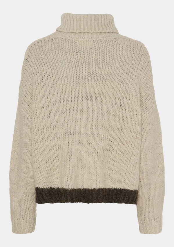 I SAY Franca Rollneck Pullover Knitwear M28 Cream w/Warm Grey