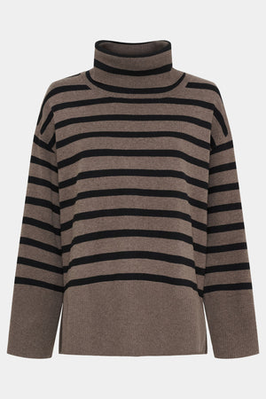 I SAY Frigga Rollneck Pullover Knitwear N03 Potato w/black Stripe