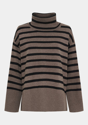 I SAY Frigga Rollneck Pullover Knitwear N03 Potato w/black Stripe