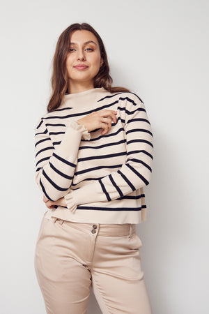 I SAY Frigga Stripe Pullover Knitwear L37 Sand w/Black