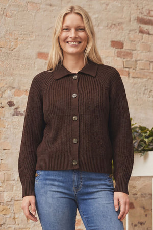 I SAY Gunda Colar Cardigan Knitwear 356 Dark brown