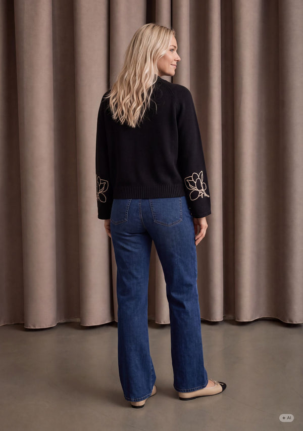 I SAY Gwen Deco Pullover Knitwear M41 Black w/Cream