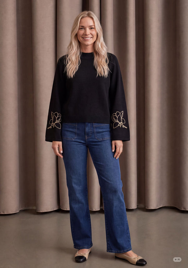 I SAY Gwen Deco Pullover Knitwear M41 Black w/Cream