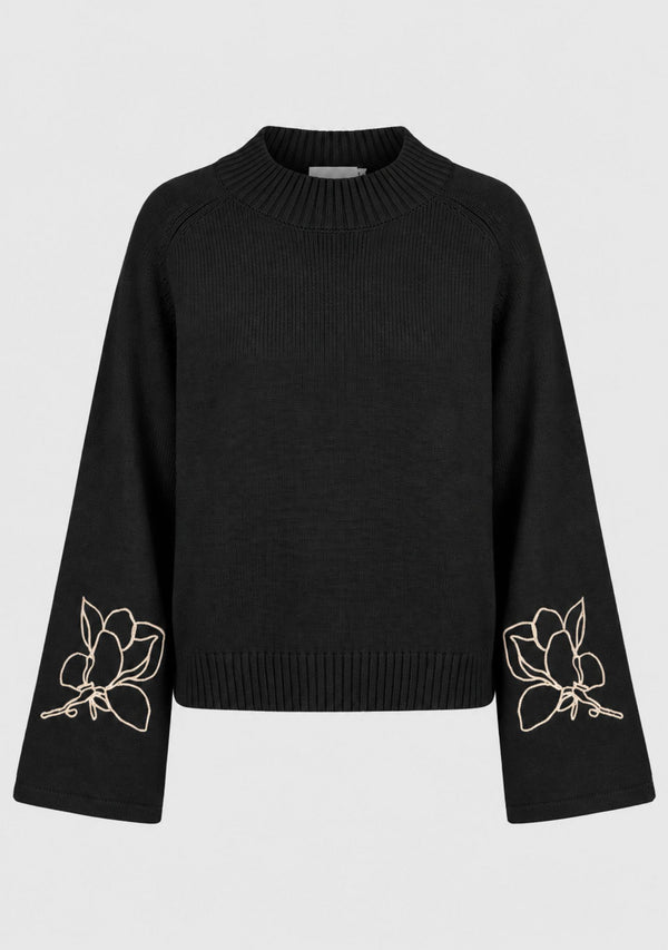 I SAY Gwen Deco Pullover Knitwear M41 Black w/Cream