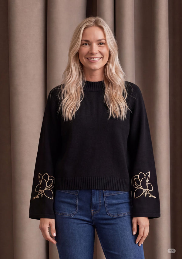 I SAY Gwen Deco Pullover Knitwear M41 Black w/Cream