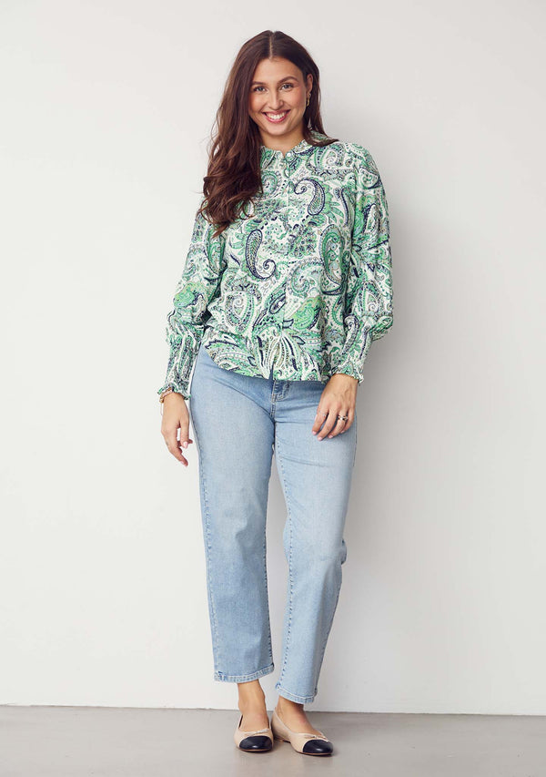 I SAY Gyta Smock Blouse Blouses I31 Green Paisley
