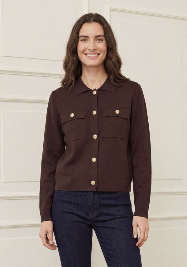 I SAY Jena Colar Cardigan Knitwear 356 Dark brown