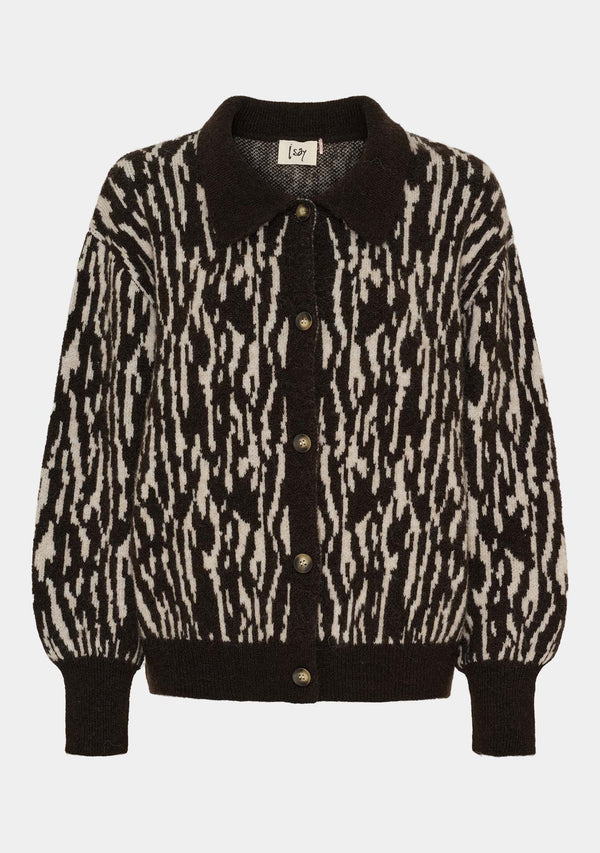 I SAY Joa Pattern Cardigan Knitwear N51 Brown Flow