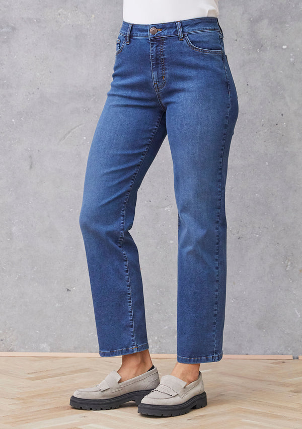 I SAY Lido Straight Long Jeans Pants 670 Blue Wash Denim