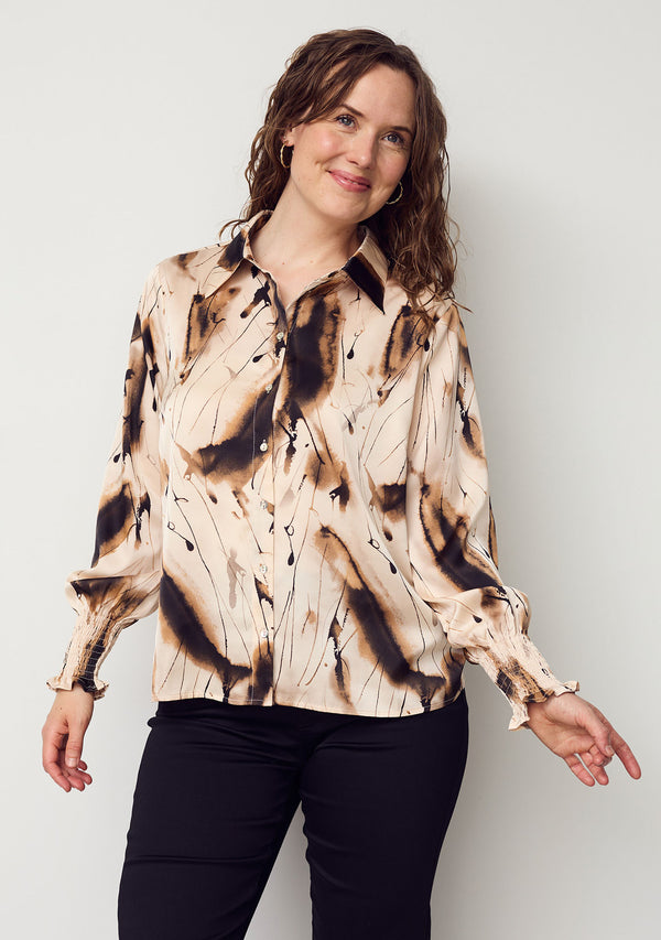 I SAY Melba Printed Blouse Blouses M11 Camel Drawing