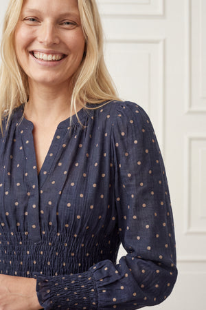 I SAY Naomi V-Neck Dress Dresses D67 Navy Dot