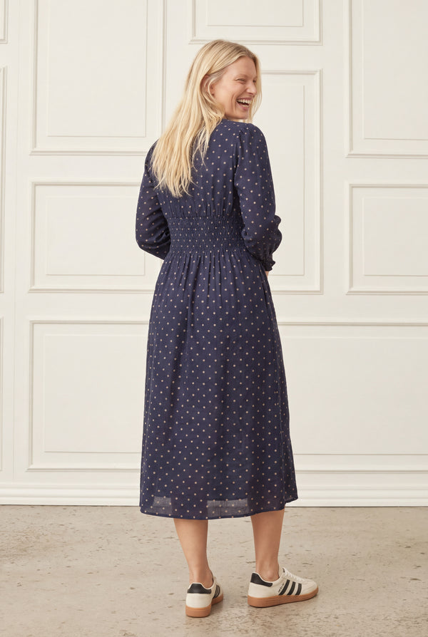 I SAY Naomi V-Neck Dress Dresses D67 Navy Dot