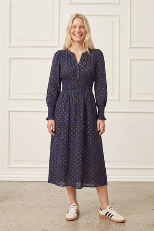 I SAY Naomi V-Neck Dress Dresses D67 Navy Dot