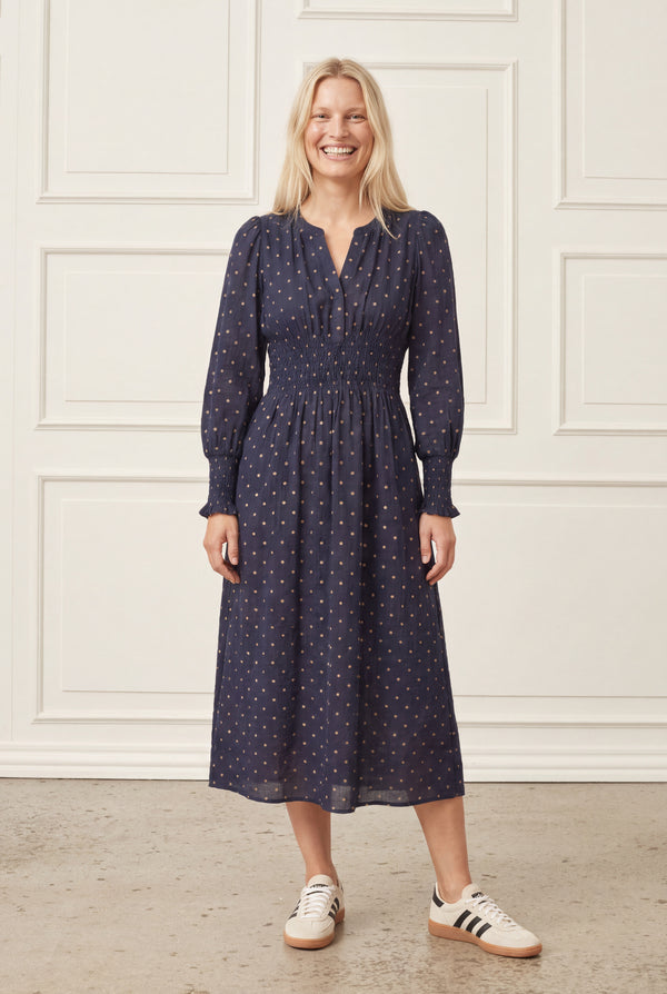 I SAY Naomi V-Neck Dress Dresses D67 Navy Dot