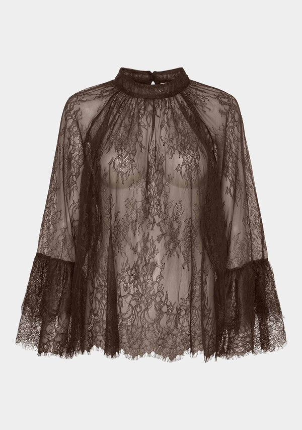 I SAY Nicole Lace Blouse Blouses 356 Dark brown