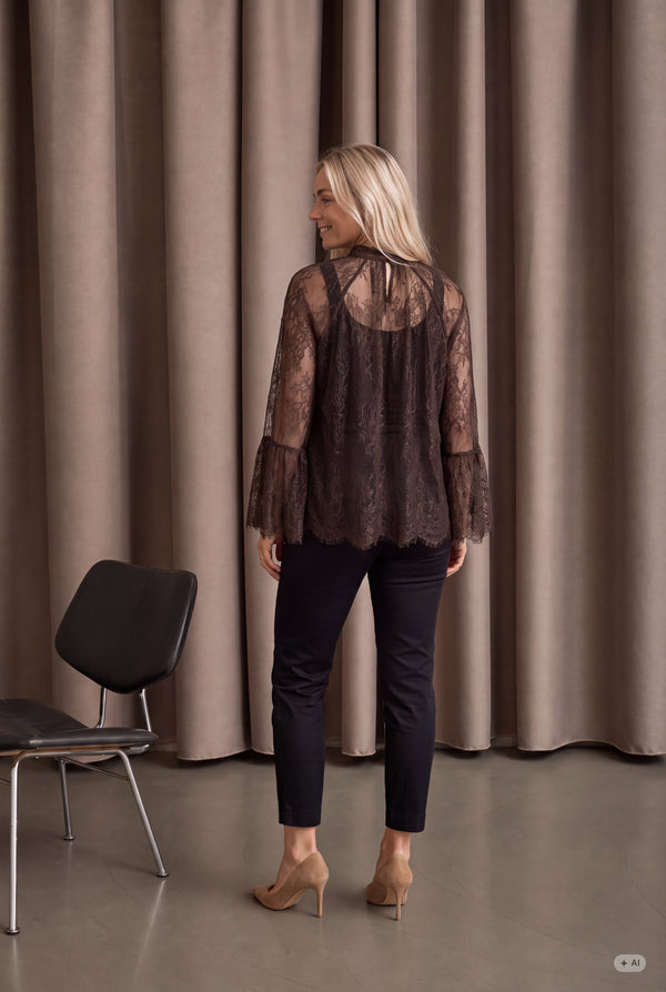 I SAY Nicole Lace Blouse Blouses 356 Dark brown