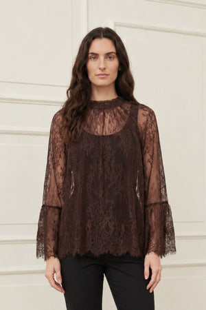 I SAY Nicole Lace Blouse Blouses 356 Dark brown