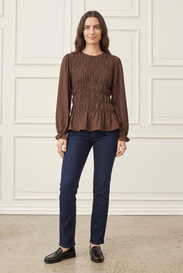 I SAY Noel Smock Blouse Blouses 356 Dark brown