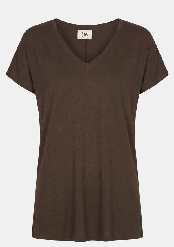 I SAY Nugga V-Neck T-Shirt Basics 356 Dark brown
