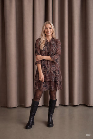 I SAY Obi Flounce Dress Dresses P14 Brown Flower