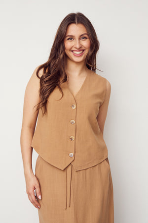 I SAY Pearl Waistcoat Vest 321 Luxury Camel