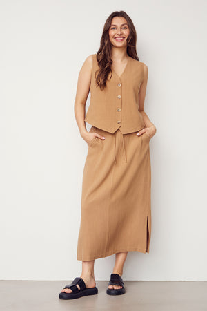 I SAY Pearl Waistcoat Vest 321 Luxury Camel