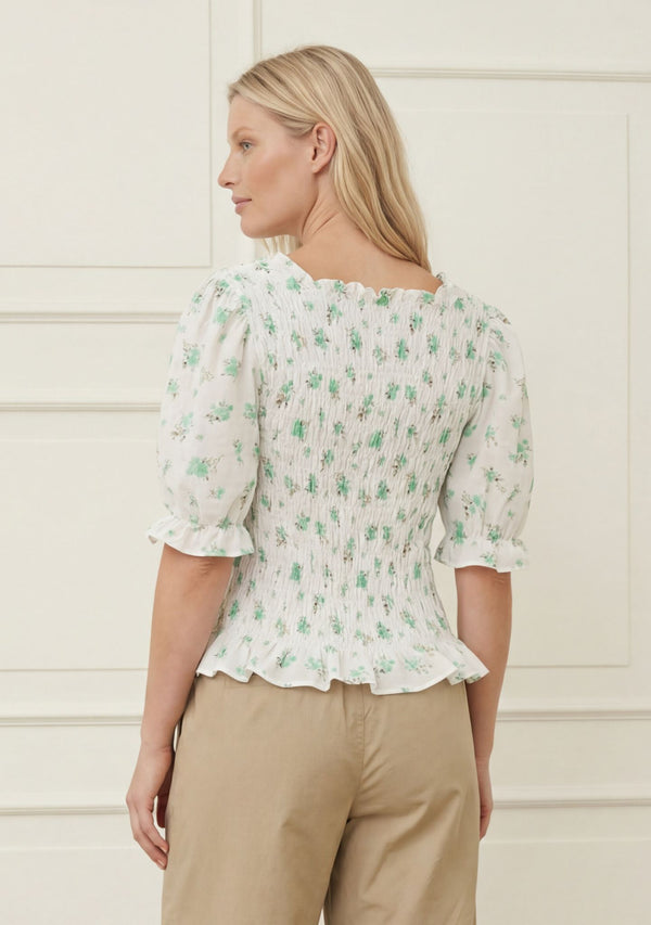 I SAY Pernille Smock Blouse Blouses G15 Green Flower Dream
