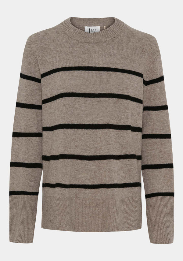 I SAY Robin O-Neck Pullover Knitwear M29 Potato w/Black Stripe