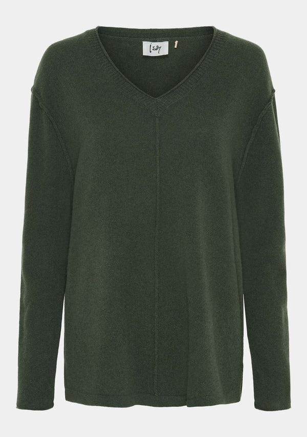 I SAY Robin V-Neck Pullover Knitwear 918 Army