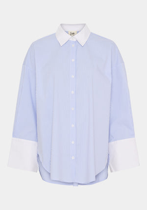 I SAY Sigga Contrast Shirt Shirts B84 Light Blue Stripe